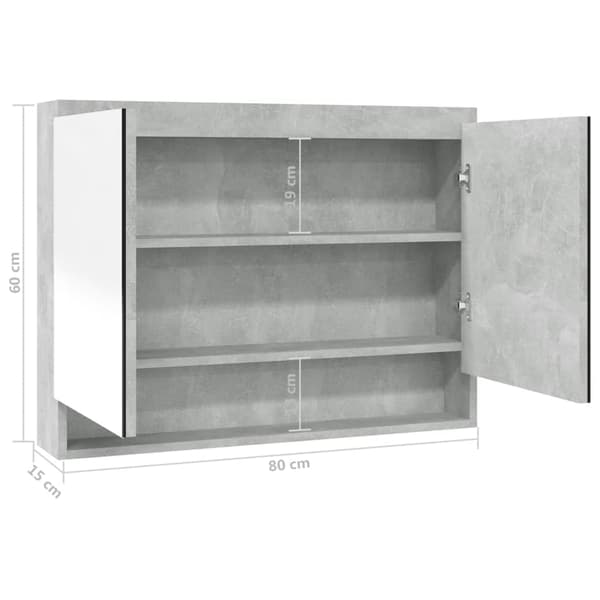 vidaXL Spegelskåp för badrum betonggrå 80x15x60 cm MDF grå
