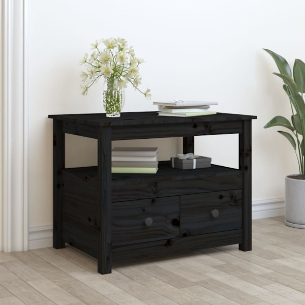 vidaXL Soffbord svart 71x49x55 cm massiv furu Svart