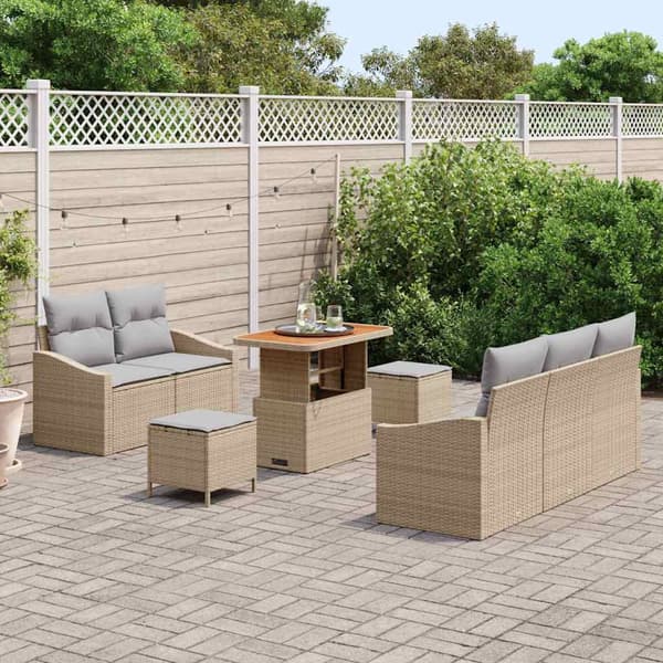 vidaXL Trädgårdsoffset 8 st Beige konstrotting Beige