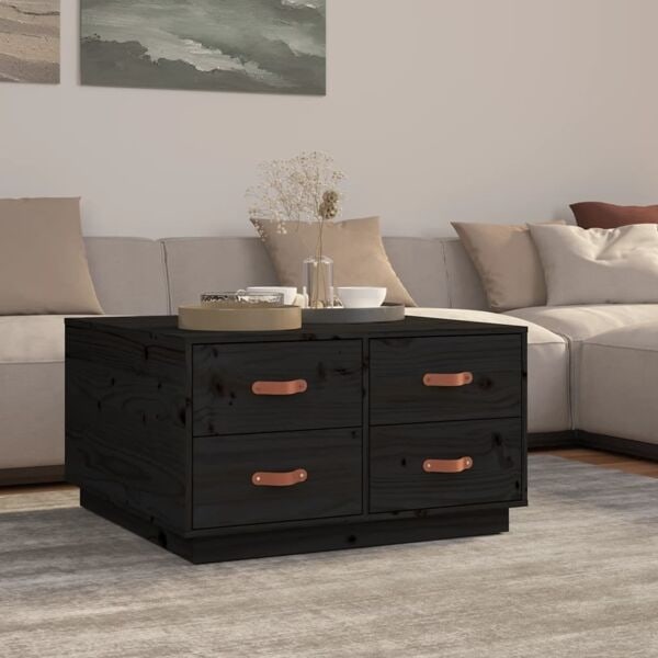 vidaXL Soffbord svart 80x80x45 cm massiv furu Svart