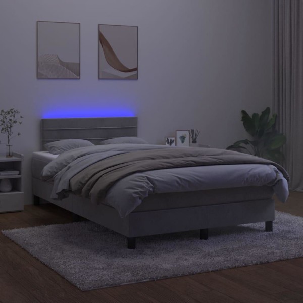 vidaXL Ramsäng med madrass & LED ljusgrå 120x200 cm sammet Grå