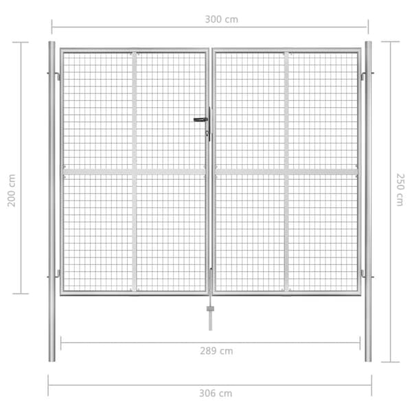 vidaXL Trädgårdsgrind galvaniserat stål 306x250 cm silver Silver