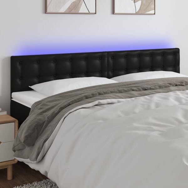 vidaXL Sänggavel LED svart 180x5x78/88 cm konstläder Svart