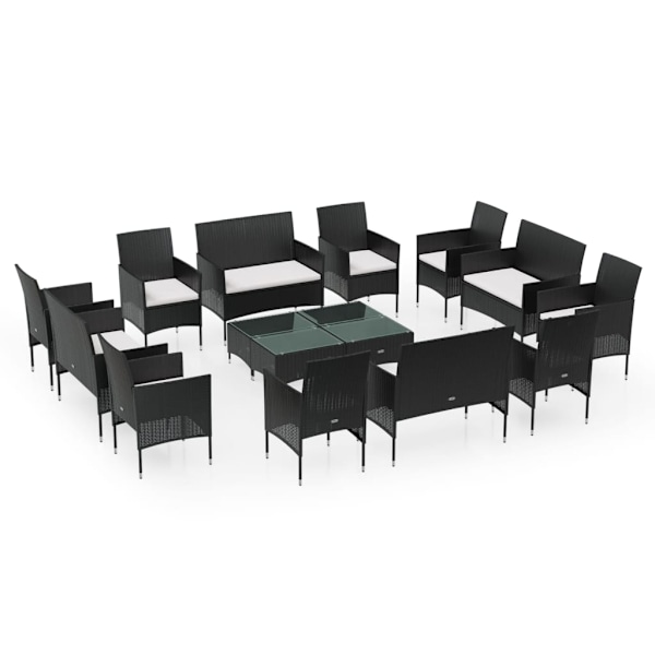vidaXL Loungegrupp med dynor 16 delar konstrotting svart Svart