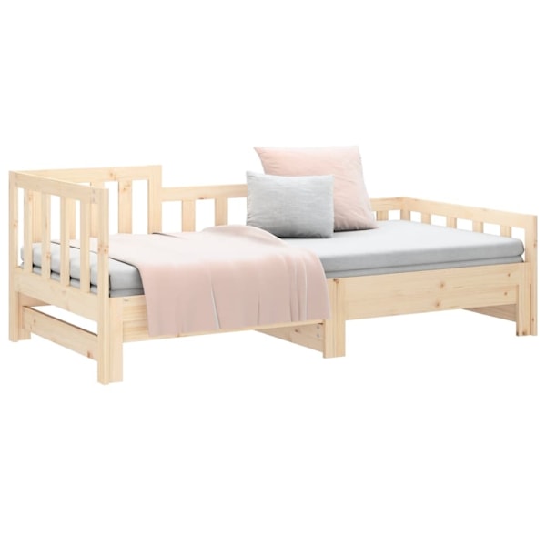 vidaXL Utdragbar dagbädd 2x(90x200) cm massiv furu Brun