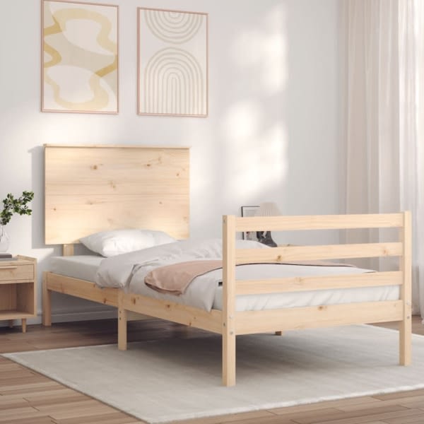 vidaXL Sängram med sänggavel massivt trä Brun