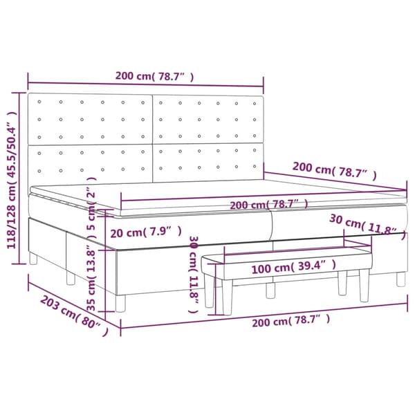 vidaXL Ramsäng med madrass mörkgrå 200x200 cm sammet Grå