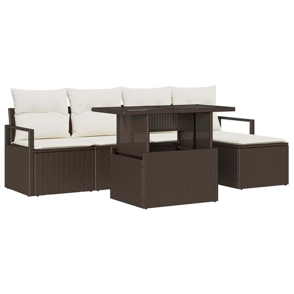 vidaXL Trädgårdsoffset 6 st Brun Poly rattan Brun