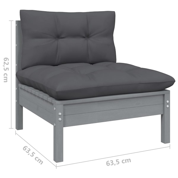 vidaXL Loungegrupp med dynor 8 delar massiv furu grå