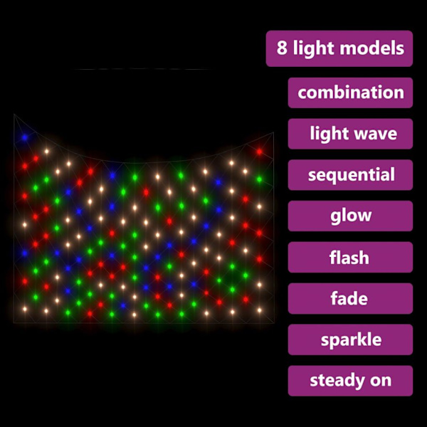 vidaXL Ljusnät flerfärgad 3x2 m 204 LED inne/ute multifärg