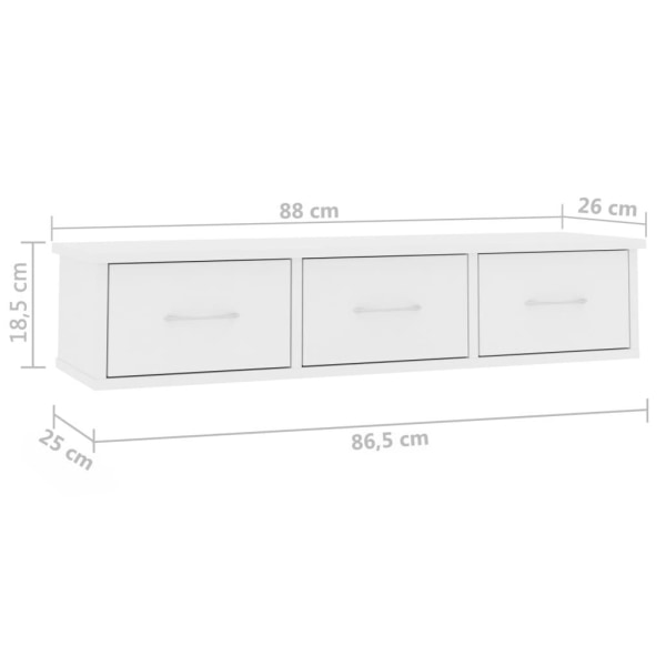 vidaXL Väggmonterade lådor vit 88x26x18,5 cm konstruerat trä Vit