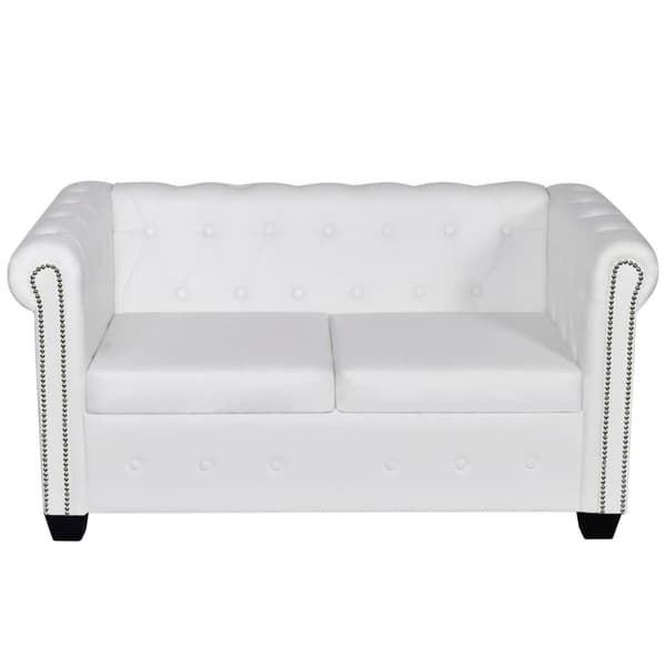 vidaXL Soffset Chesterfield i vit konstläder 2-sitsig + 3-sitsig Vit