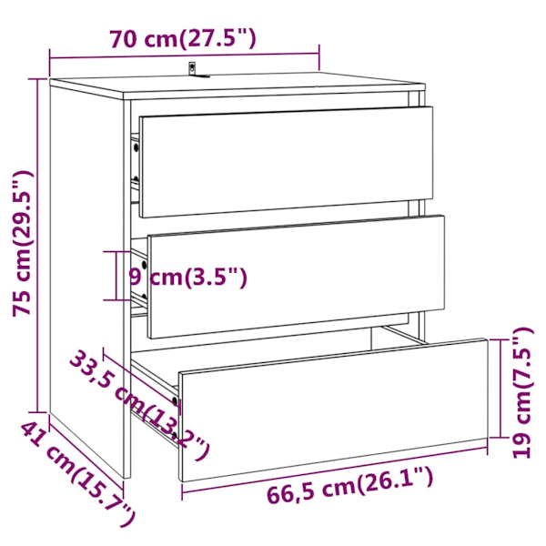vidaXL Skänk vit 70x41x75 cm konstruerat trä Vit
