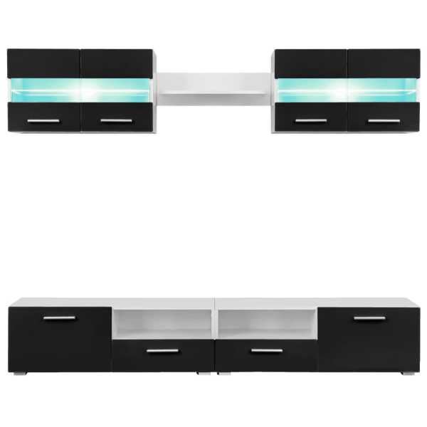 vidaXL TV-möbelset 5 delar med LED-belysning högglans svart Svart