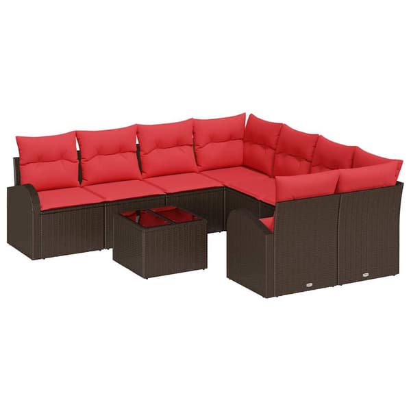 vidaXL Soffset 9 st 8-Antal sittplatser Brun och Röd Polyester Brun