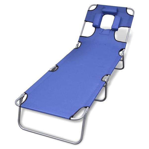 vidaXL Hopfällbar solsäng med huvudkudde pulverlackerat stål blå Blå