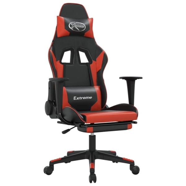 vidaXL Gamingstol med massage och fotstöd svart och röd konstläder Röd