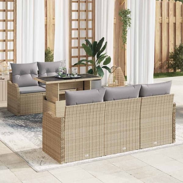 vidaXL Trädgårdsoffset 6 st Beige Poly Rattan Beige