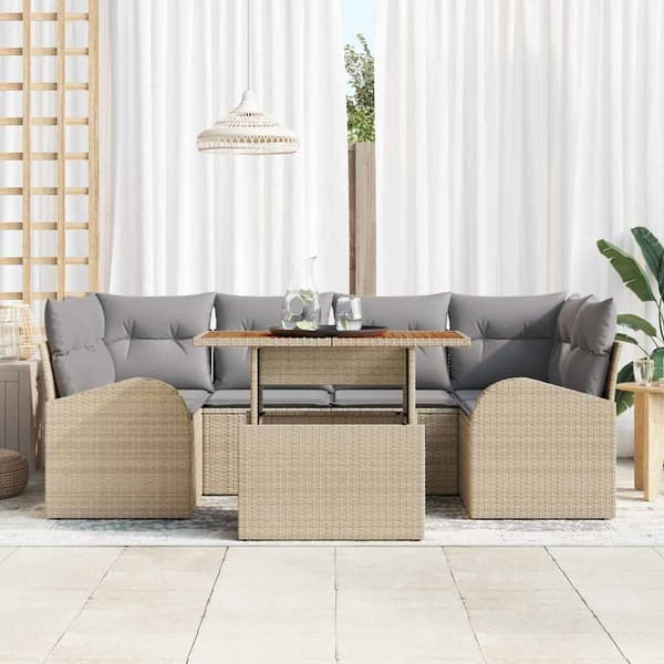 vidaXL Trädgårdsoffset 7 st beige och ljusgrå Beige