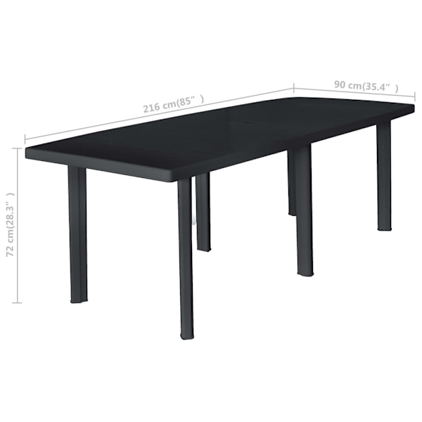 vidaXL Trädgårdsbord antracit 216x90x72 cm plast Antracit