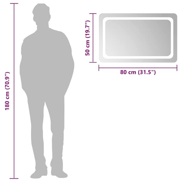 vidaXL Badrumsspegel LED 80x50 cm Transparent