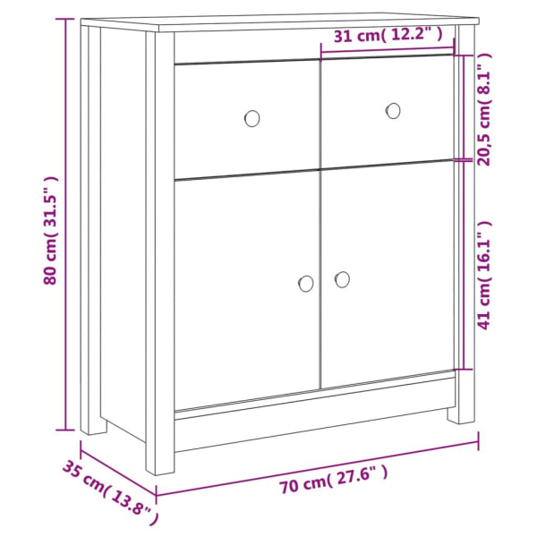 vidaXL Skänk vit 70x35x80 cm massiv furu Vit