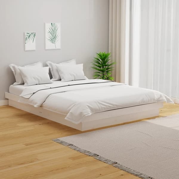 vidaXL Sängram vit massivt trä 120x190 cm Vit