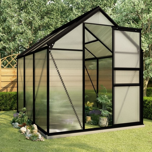 vidaXL Växthus med basram antracit aluminium 3,61 m² Antracit