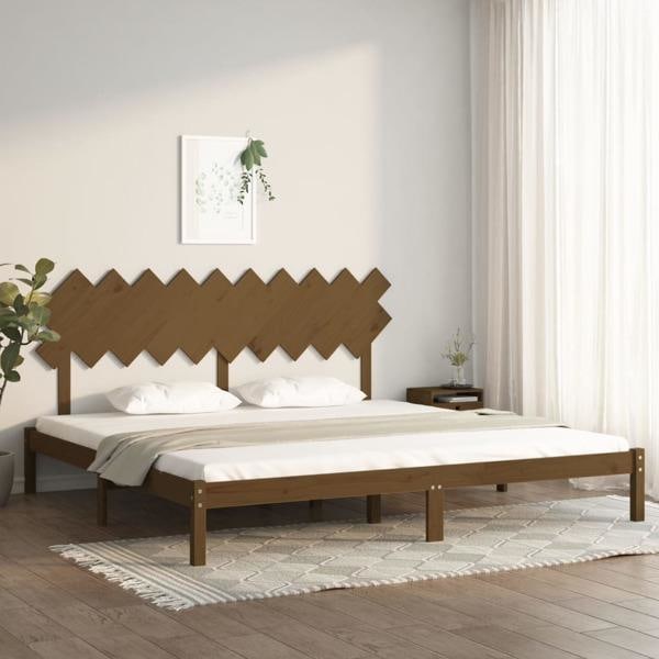 vidaXL Sängram LED honungsbrun 200x200 cm massivt trä Brun