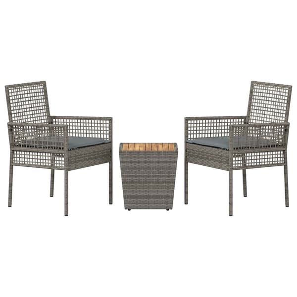 vidaXL Trädgårds Bistro Set 3 st Grå konstrotting Grå