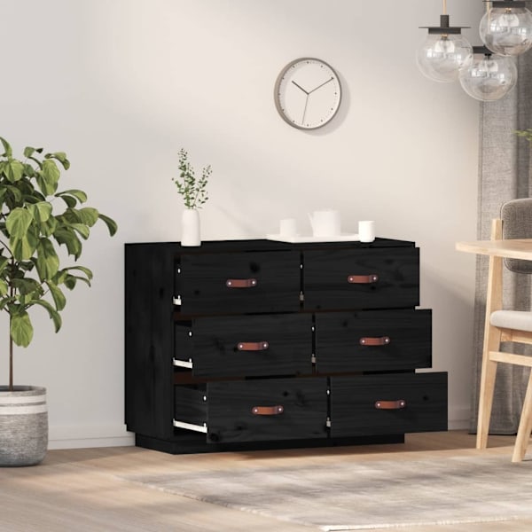 vidaXL Byrå svart 100x40x75 cm massiv furu Svart