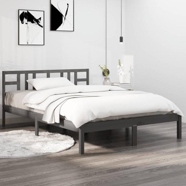 vidaXL Sängram grå massivt trä 135x190 cm Grå