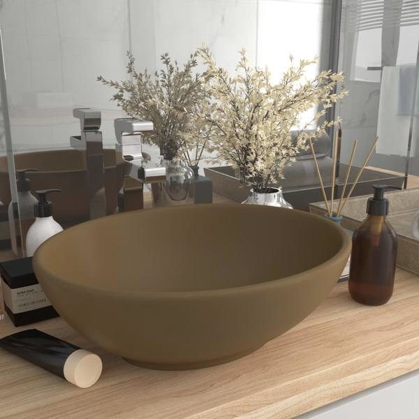 vidaXL Lyxigt ovalt handfat matt gräddvit 40x33 cm keramik Creme