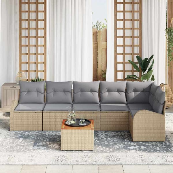 vidaXL Trädgårdsoffset 7 st Beige konstrotting Beige