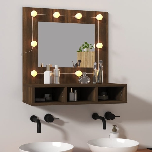 vidaXL Spegelskåp med LED brun ek 60x31,5x62 cm Brun
