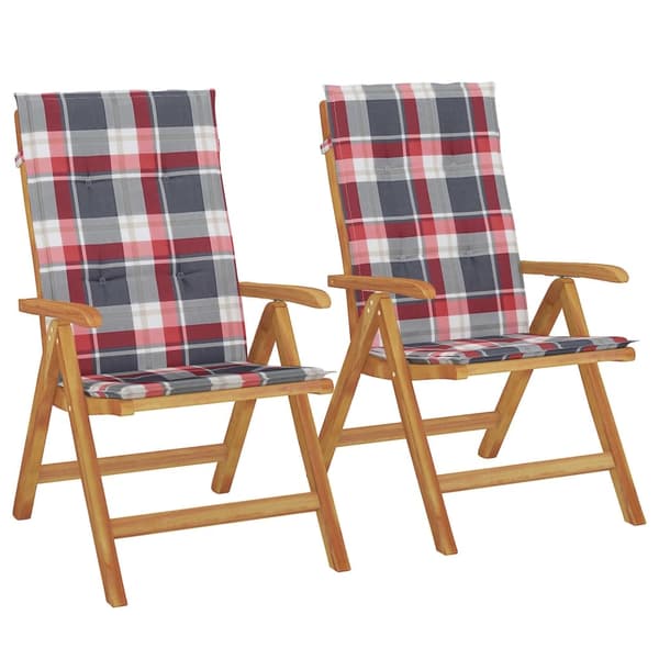 vidaXL Fällbara fåtöljer med dynor, 2 st, massivt trä, teak Brun