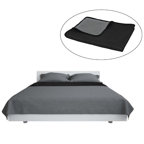 vidaXL Överkast dubbelsidigt 170x210 cm grå och svart Svart