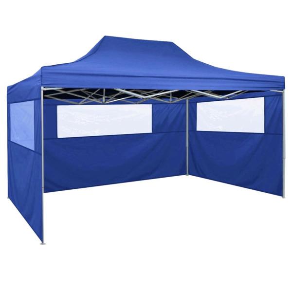 vidaXL Hopfällbart tält med 3 väggar 3x4,5 m blå Blå