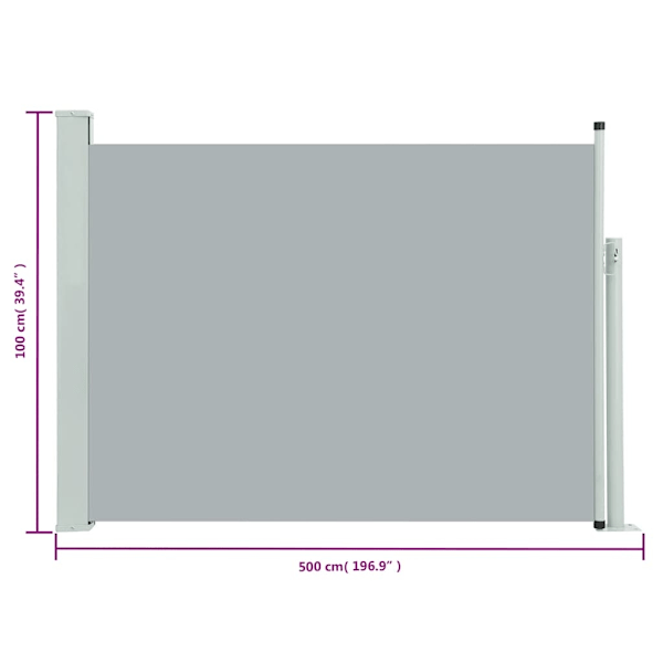 vidaXL Infällbar sidomarkis 100x500 cm grå grå