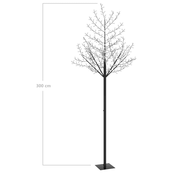 vidaXL Plastgran 600 LED körsbärsblommor blått ljus 300 cm Svart