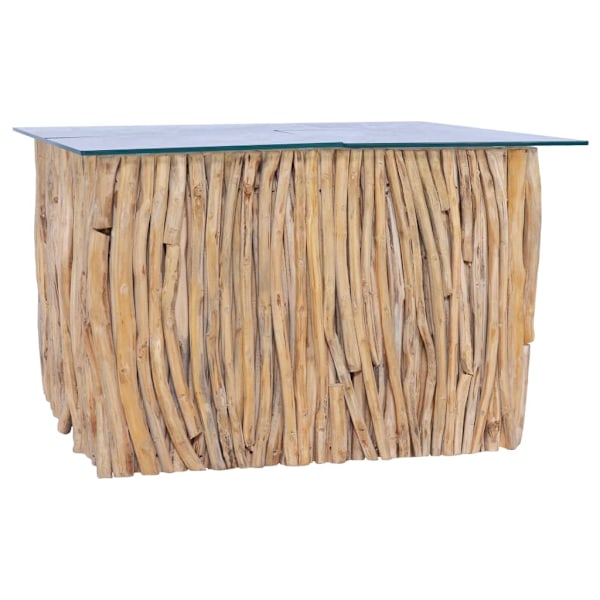 vidaXL Soffbord med glasskiva 66x66x40 cm massiv teak Brun
