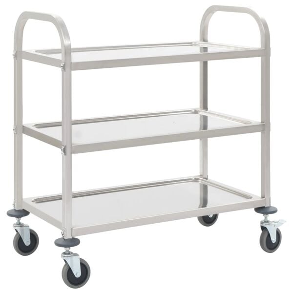 vidaXL Serveringsvagn 3 våningar 96,5x55x90 cm rostfritt stål Silver