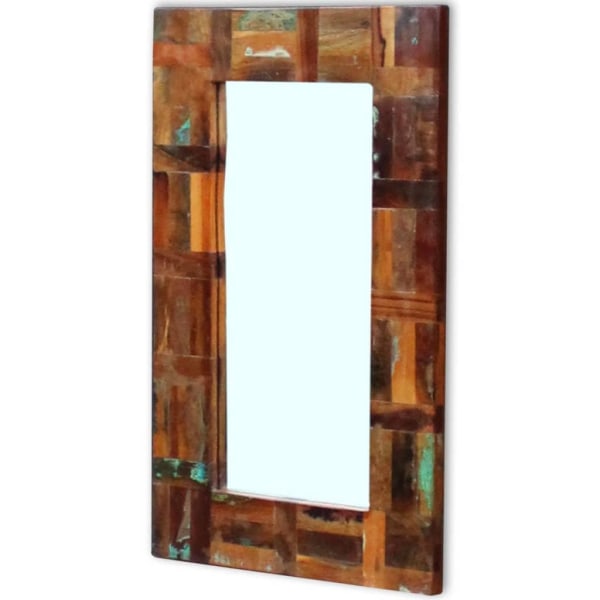 vidaXL Spegel massivt återvunnet trä 80x50 cm multifärg