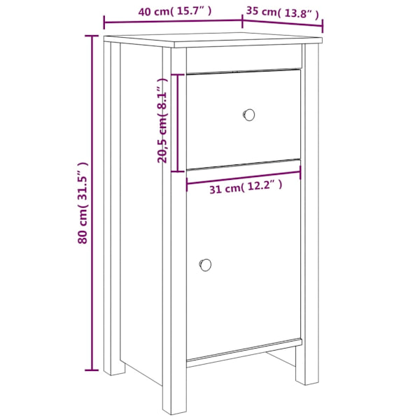 vidaXL Skänk svart 40x35x80 cm massiv furu Svart