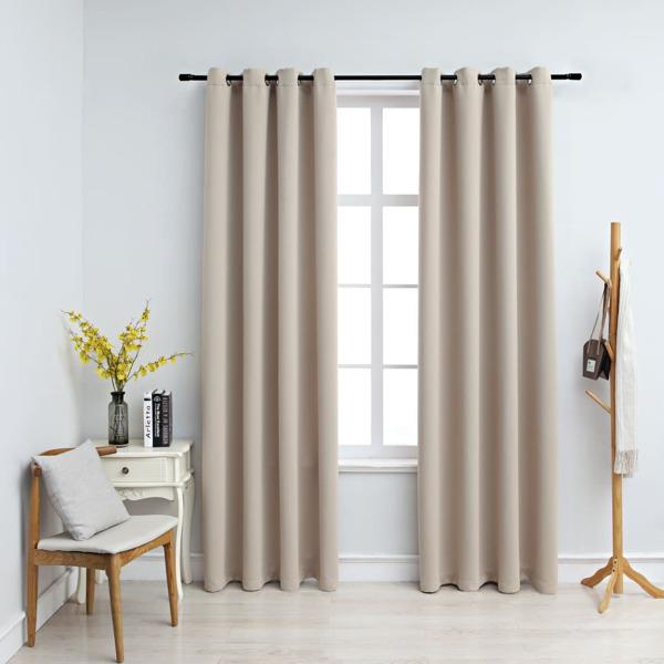 vidaXL Mörkläggningsgardiner med metallringar 2 st beige 140x175 cm Beige