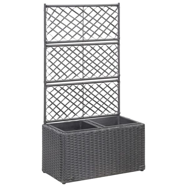 vidaXL Spaljé med 2 krukor upphöjd 58x30x107 cm konstrotting svart Svart
