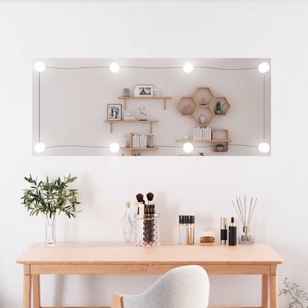 vidaXL Väggspegel med LED-belysning 40x100 cm glas rektangulär Silver