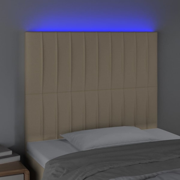 vidaXL Sänggavel LED gräddvit 100x5x118/128 cm tyg Kräm