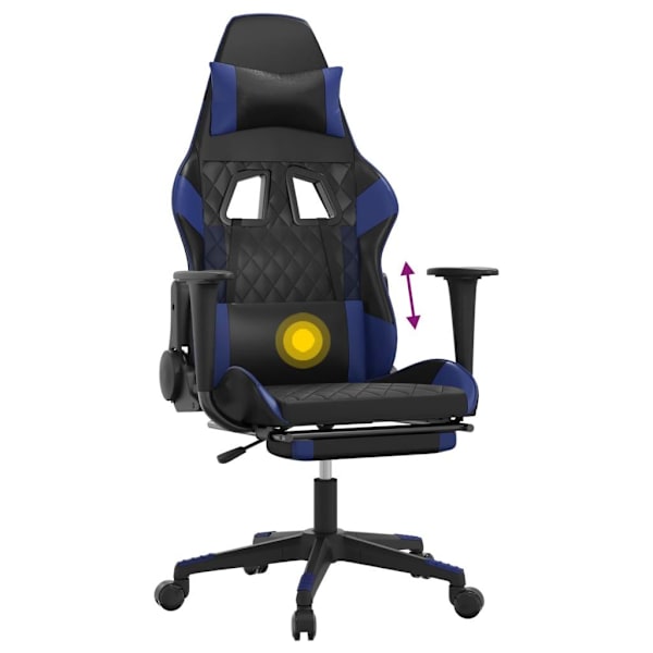 vidaXL Gamingstol med massage och fotstöd svart och blå konstläder Blå