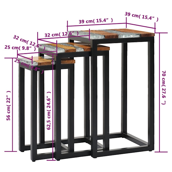 vidaXL Satsbord 3 st massiv teak och polyresin Brun